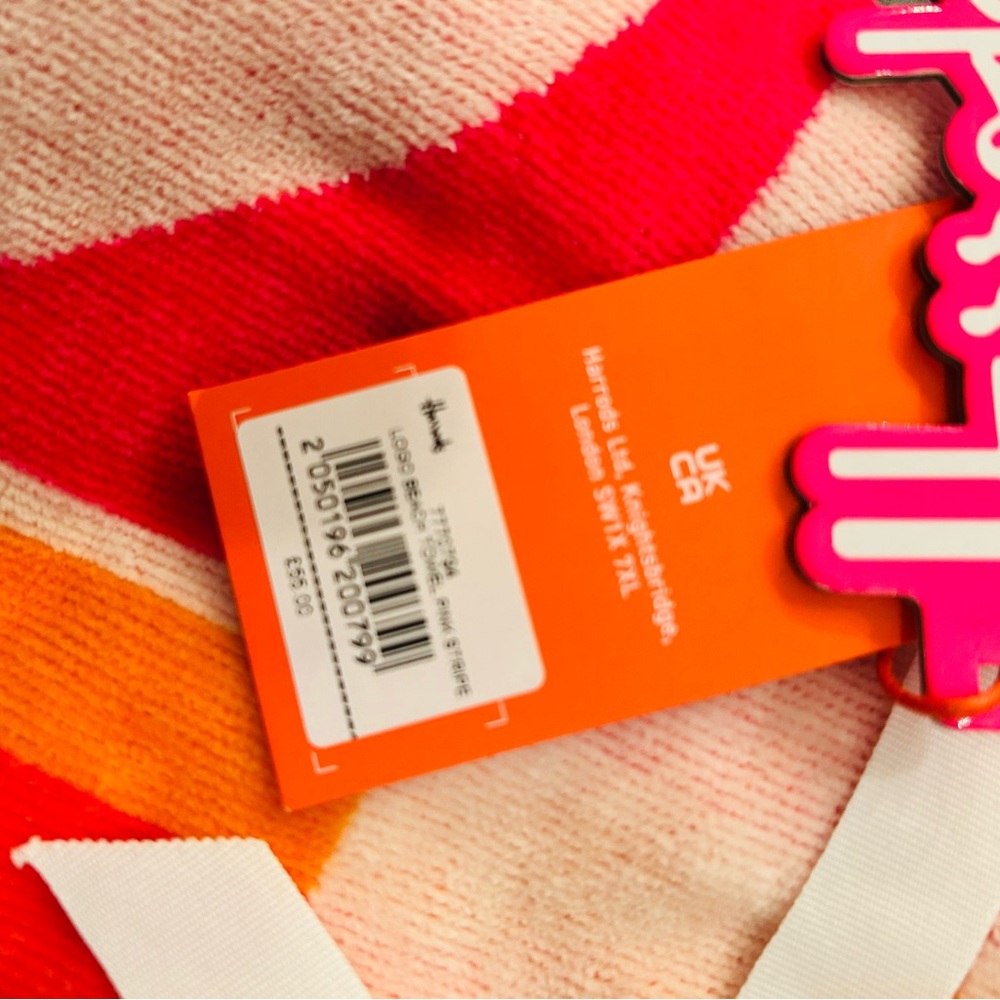 NWT Harrods Pink and Orange Striped beach and bath Towels with Harrods bag - Picture 4 of 15